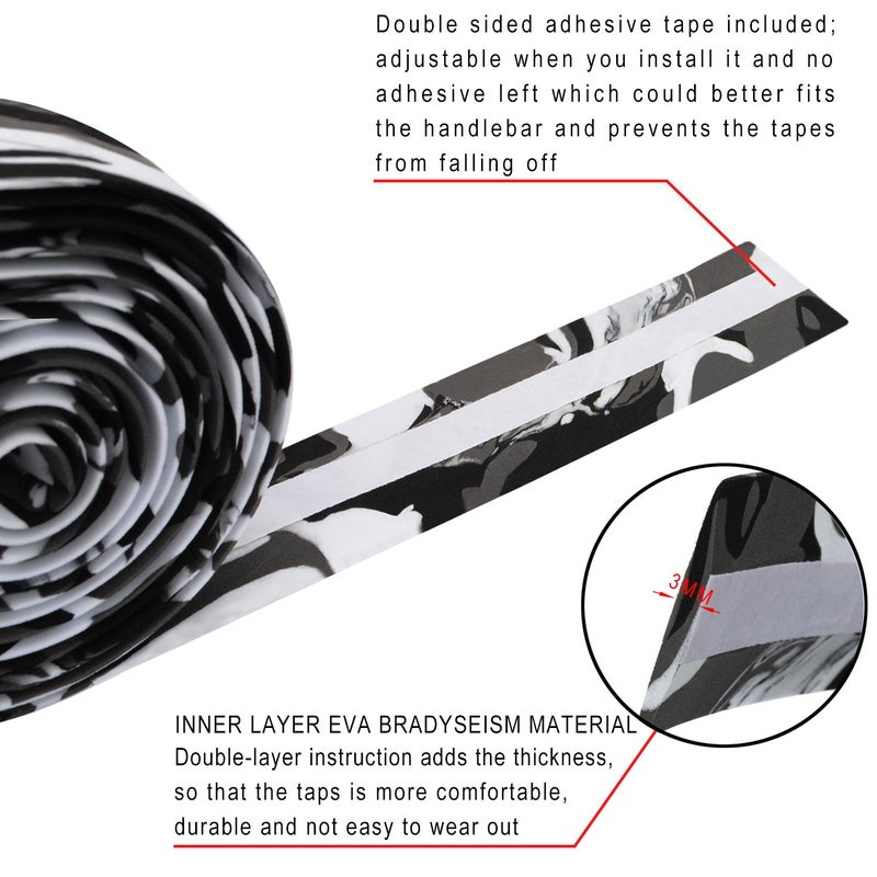 TOPCABIN Camouflage Series Comfort Gel Road Bike Handlebar Tape Bike Bar Tape with Reflective Bar Plugs (White (a Pair)) - Image 2